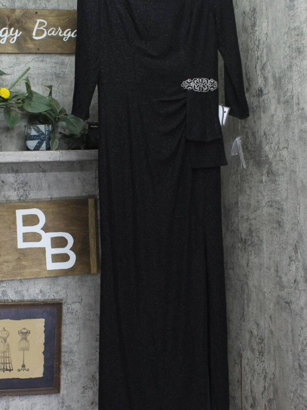 Alex Evenings Black Alex Evenings Embellished 3 4 Sleeve Square Neck